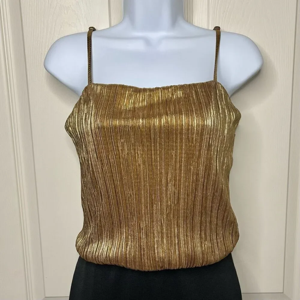 Forever 21 XXI Gold Plisse Blouson Mini Dress - Medium